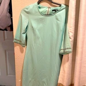 Light teal dress with jewel sleeve detail